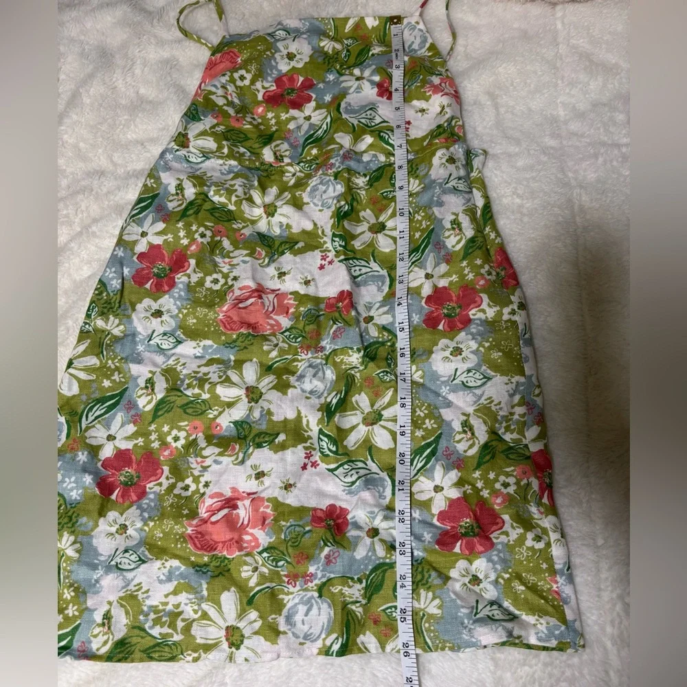 Reformation Full Linen Floral Square-Neck Mini Dress in Green, Pink and Blue - Picture 7 of 8
